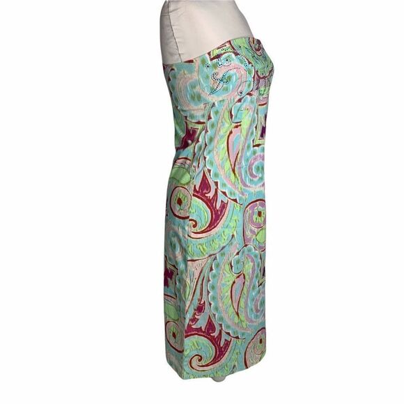 Ruth Strapless Embellished Midi Dress 8 Blue Paisley Stretch A Line - Picture 3 of 6